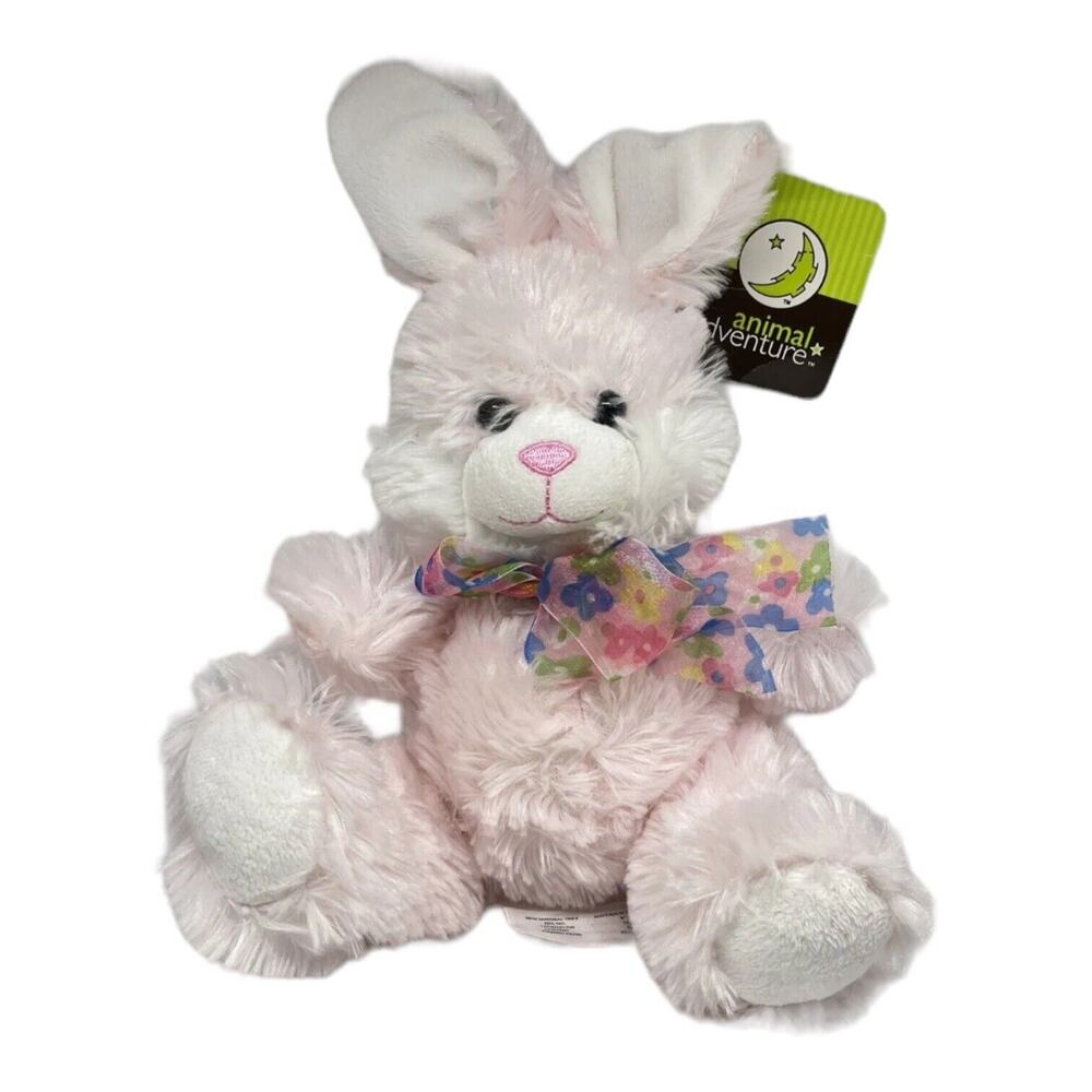 Animal Adventure Plush Bunny 9" Pink‎ Stuffed Animal Floral Bow Security Lovey